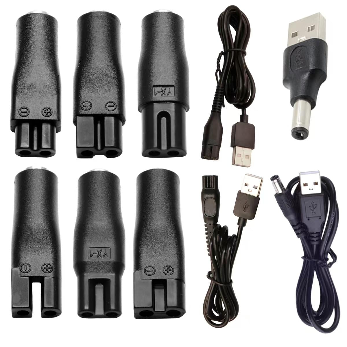 5V USB Power Cord Replacement Charger Adapter - Compatible with Electric Shavers, Hair Clippers, Purifiers, Lamps - 5521 DC Plug, 9-Piece Set - görsel 1