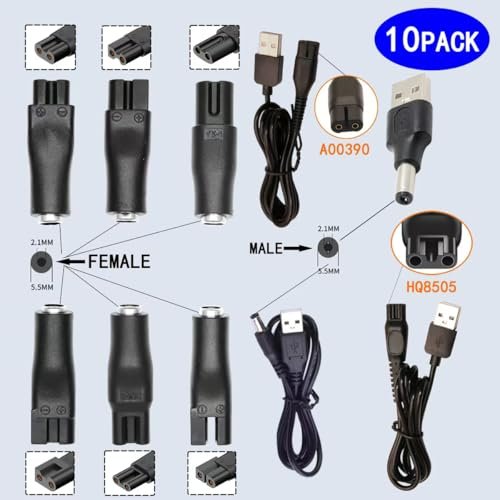 5V USB Power Cord Replacement Charger Adapter - Compatible with Electric Shavers, Hair Clippers, Purifiers, Lamps - 5521 DC Plug, 9-Piece Set - görsel 4