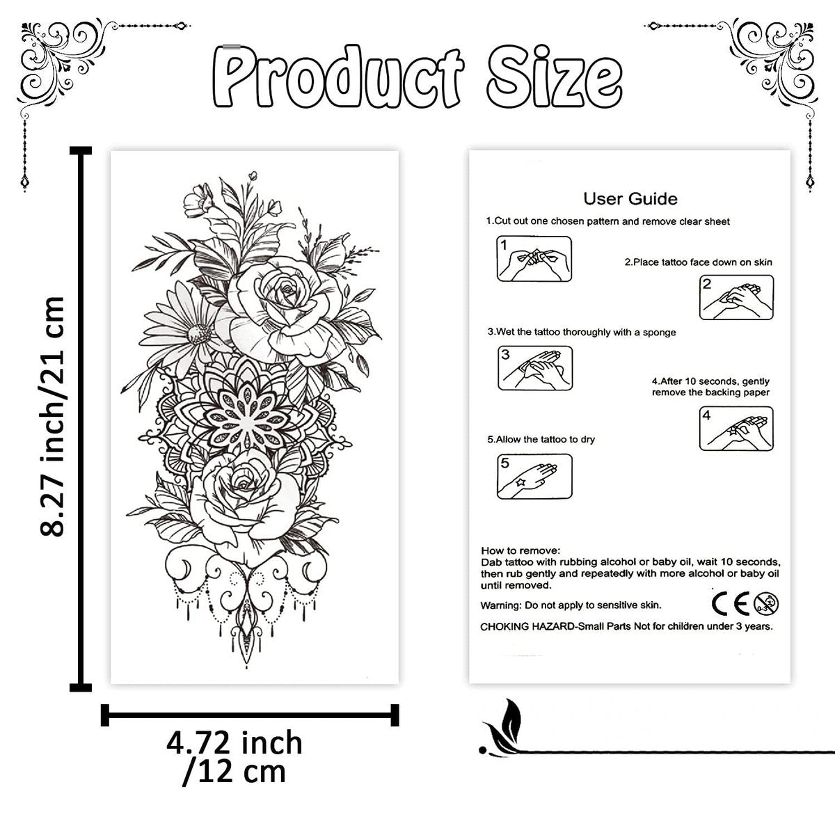 Cerlaza Long Lasting Realistic Temporary Tattoo Sleeve for Women - Waterproof Semi-Permanent Flower Tattoo Stickers - görsel 10