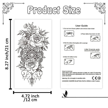 Cerlaza Long Lasting Realistic Temporary Tattoo Sleeve for Women - Waterproof Semi-Permanent Flower Tattoo Stickers