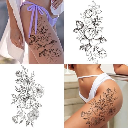Cerlaza Long Lasting Realistic Temporary Tattoo Sleeve for Women - Waterproof Semi-Permanent Flower Tattoo Stickers - görsel 9