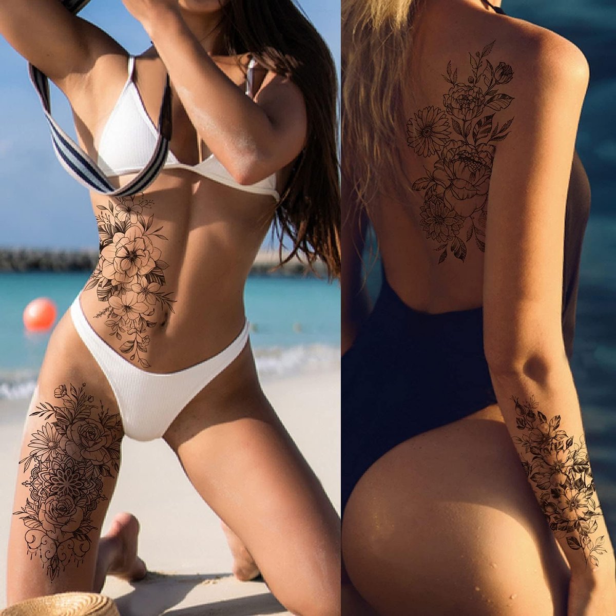 Cerlaza Long Lasting Realistic Temporary Tattoo Sleeve for Women - Waterproof Semi-Permanent Flower Tattoo Stickers - görsel 6