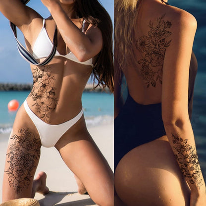 Cerlaza Long Lasting Realistic Temporary Tattoo Sleeve for Women - Waterproof Semi-Permanent Flower Tattoo Stickers