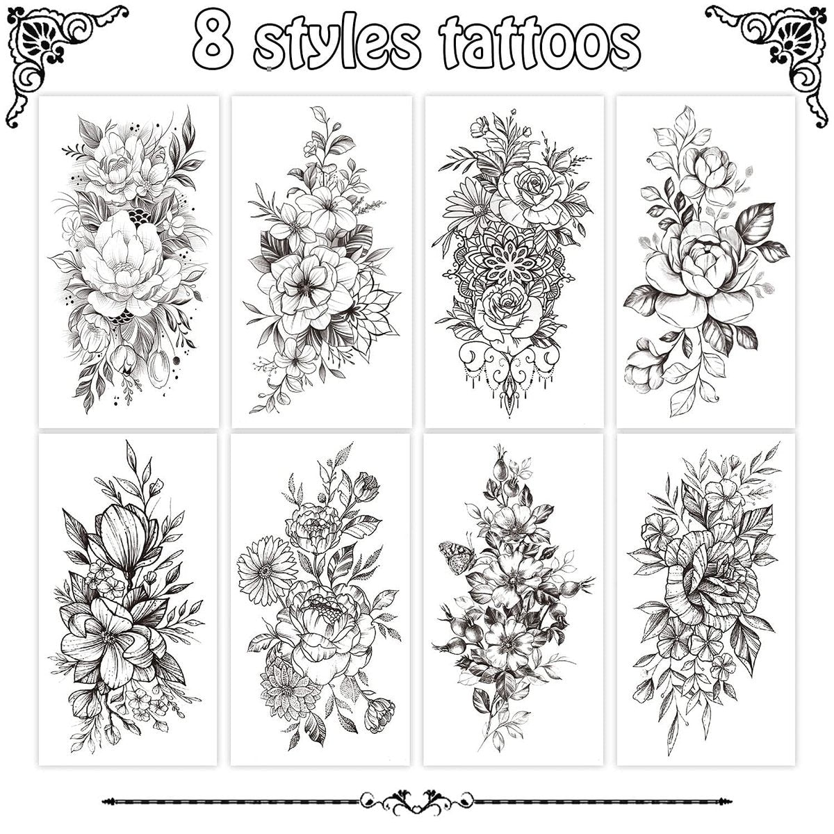 Cerlaza Long Lasting Realistic Temporary Tattoo Sleeve for Women - Waterproof Semi-Permanent Flower Tattoo Stickers - görsel 2