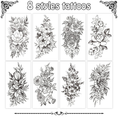 Cerlaza Long Lasting Realistic Temporary Tattoo Sleeve for Women - Waterproof Semi-Permanent Flower Tattoo Stickers