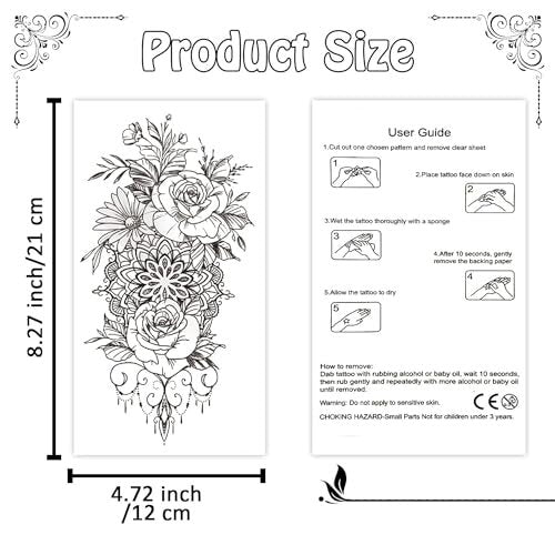 Cerlaza Long Lasting Realistic Temporary Tattoo Sleeve for Women - Waterproof Semi-Permanent Flower Tattoo Stickers - görsel 11