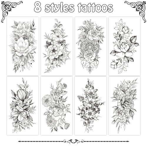 Cerlaza Long Lasting Realistic Temporary Tattoo Sleeve for Women - Waterproof Semi-Permanent Flower Tattoo Stickers - görsel 3