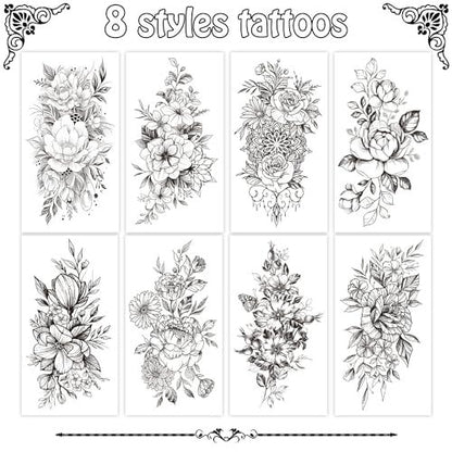 Cerlaza Long Lasting Realistic Temporary Tattoo Sleeve for Women - Waterproof Semi-Permanent Flower Tattoo Stickers