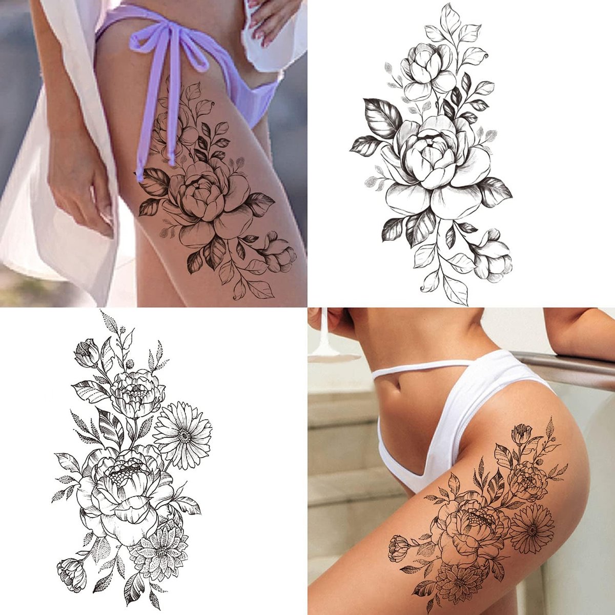 Cerlaza Long Lasting Realistic Temporary Tattoo Sleeve for Women - Waterproof Semi-Permanent Flower Tattoo Stickers - görsel 8