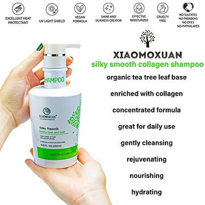 Xiaomoxuan Organic Tea Tree Oil Shampoo - Moisturizing for Dry Hair, Scalp Treatment, Sulfate-Free - Collagen Bond for Oily Scalp and Ends, 18.6 Fl Oz Avelisse