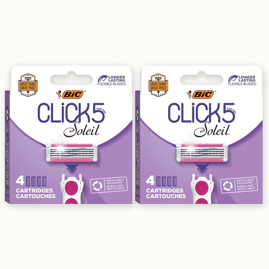 BIC Click 5 Soleil Women's Razor Refills – 8 Count, 5 Flexible Blades, Recyclable Packaging Avelisse