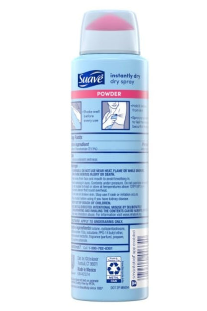 Suave Dry Spray Antiperspirant Deodorant, Powder Fresh, 48-Hour Sweat Protection, 3.8 oz (Pack of 12) Avelisse