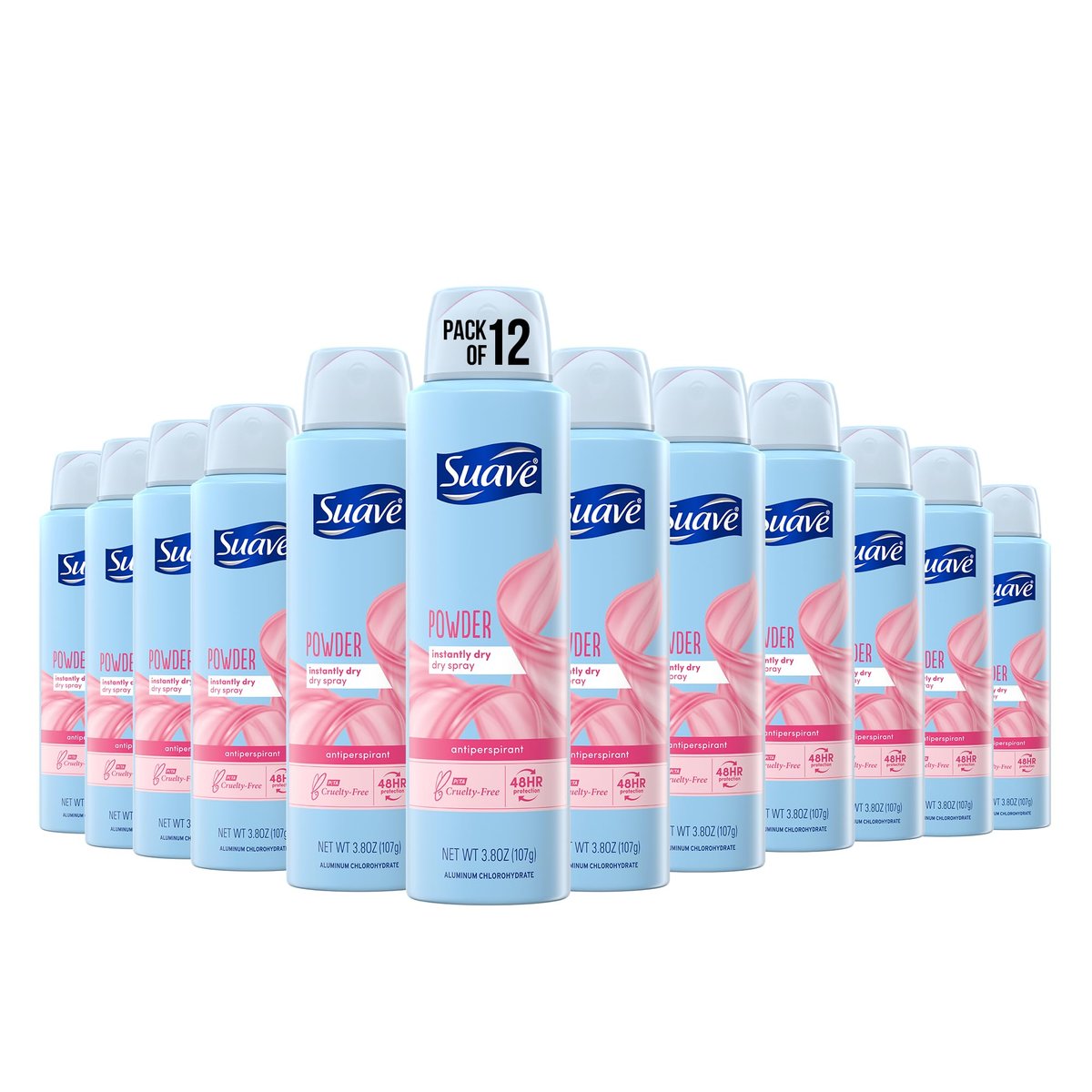 Suave Dry Spray Antiperspirant Deodorant, Powder Fresh, 48-Hour Sweat Protection, 3.8 oz (Pack of 12) Avelisse