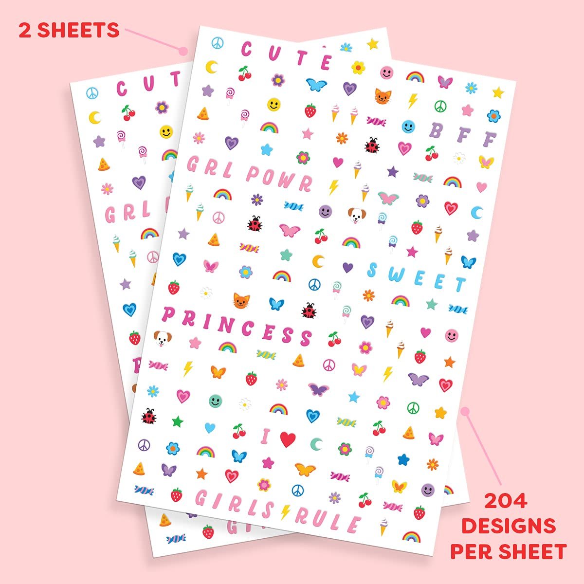 xo, Fetti Kids Nail Stickers - 816 Decals for Birthday Party Favors, DIY Home Activity, Gift, Cute Nail Transfers, Groovy, Princess, Girl Power, Easter Basket - görsel 3