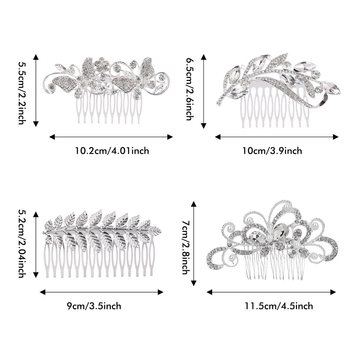 Cinaci 40-Piece Silver Rhinestone Butterfly Leaf Flower Bridal Hair Combs and Pins Set Avelisse