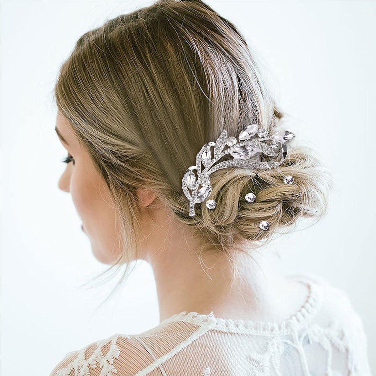 Cinaci 40-Piece Silver Rhinestone Butterfly Leaf Flower Bridal Hair Combs and Pins Set Avelisse
