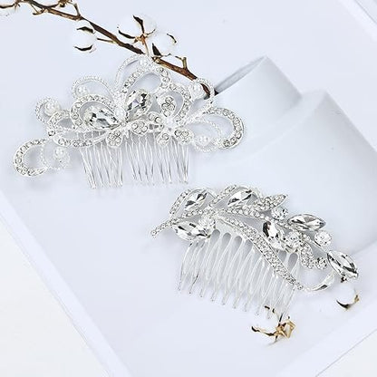 Cinaci 40-Piece Silver Rhinestone Butterfly Leaf Flower Bridal Hair Combs and Pins Set Avelisse