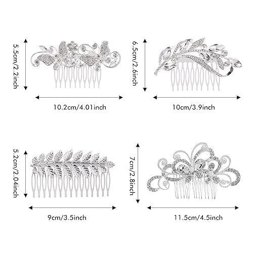 Cinaci 40-Piece Silver Rhinestone Butterfly Leaf Flower Bridal Hair Combs and Pins Set Avelisse