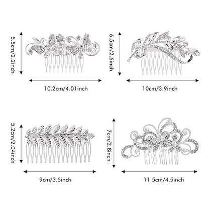 Cinaci 40-Piece Silver Rhinestone Butterfly Leaf Flower Bridal Hair Combs and Pins Set Avelisse