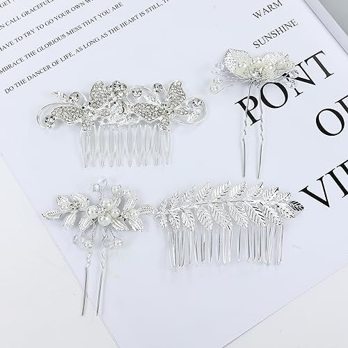 Cinaci 40-Piece Silver Rhinestone Butterfly Leaf Flower Bridal Hair Combs and Pins Set Avelisse