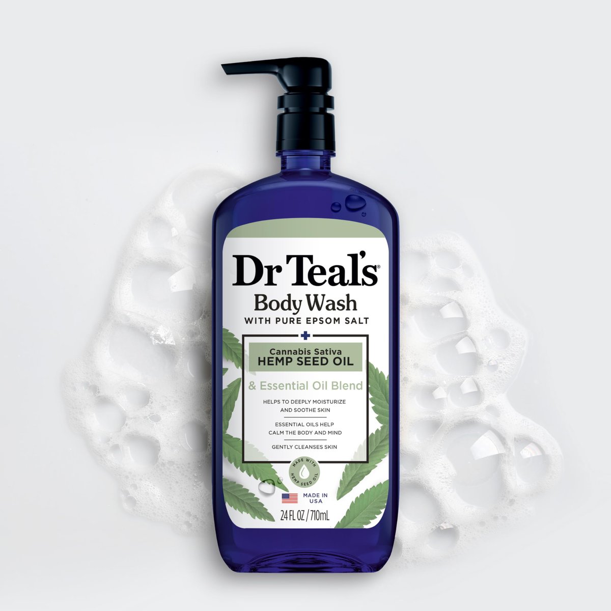 Dr Teal's Body Wash with Pure Epsom Salt & Cannabis Sativa Hemp Seed Oil, 24 fl oz (Pack of 4) Avelisse