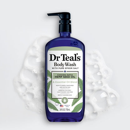 Dr Teal's Body Wash with Pure Epsom Salt & Cannabis Sativa Hemp Seed Oil, 24 fl oz (Pack of 4) Avelisse