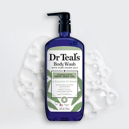 Dr Teal's Body Wash with Pure Epsom Salt & Cannabis Sativa Hemp Seed Oil, 24 fl oz (Pack of 4) Avelisse