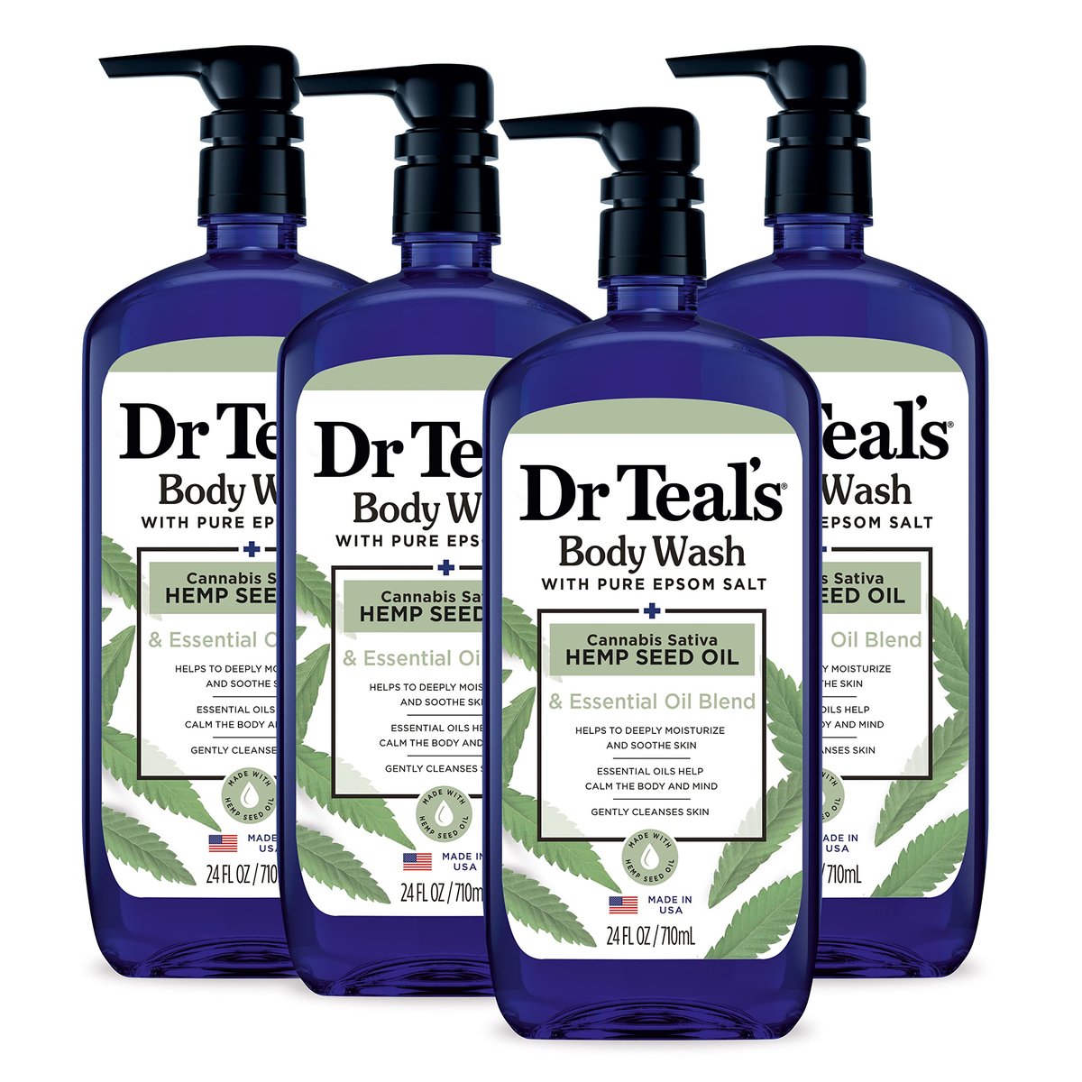 Dr Teal's Body Wash with Pure Epsom Salt & Cannabis Sativa Hemp Seed Oil, 24 fl oz (Pack of 4) Avelisse