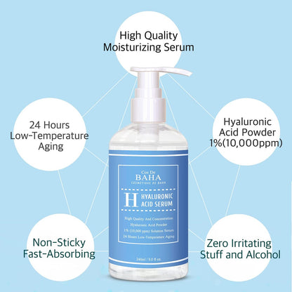 Cos De BAHA Hyaluronic Serum 8 Fl Oz – Pure Sodium Hyaluronate 10,000 ppm Hydrating Face Serum for Dry & Dehydrated Skin – Lightweight Fragrance-Free Korean Skincare Formula Avelisse