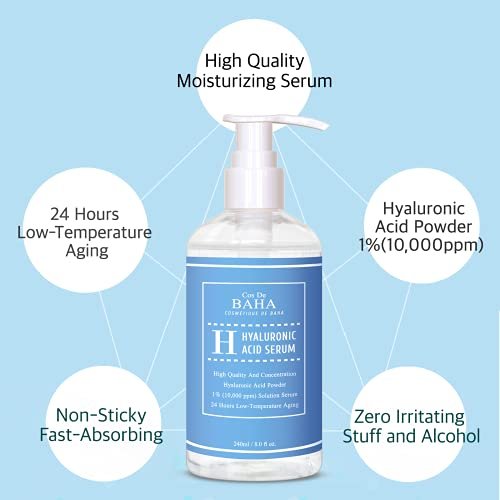 Cos De BAHA Hyaluronic Serum 8 Fl Oz – Pure Sodium Hyaluronate 10,000 ppm Hydrating Face Serum for Dry & Dehydrated Skin – Lightweight Fragrance-Free Korean Skincare Formula Avelisse