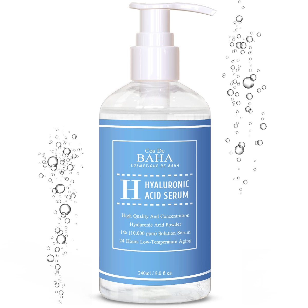 Cos De BAHA Hyaluronic Serum 8 Fl Oz – Pure Sodium Hyaluronate 10,000 ppm Hydrating Face Serum for Dry & Dehydrated Skin – Lightweight Fragrance-Free Korean Skincare Formula Avelisse