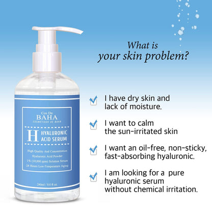 Cos De BAHA Hyaluronic Serum 8 Fl Oz – Pure Sodium Hyaluronate 10,000 ppm Hydrating Face Serum for Dry & Dehydrated Skin – Lightweight Fragrance-Free Korean Skincare Formula Avelisse