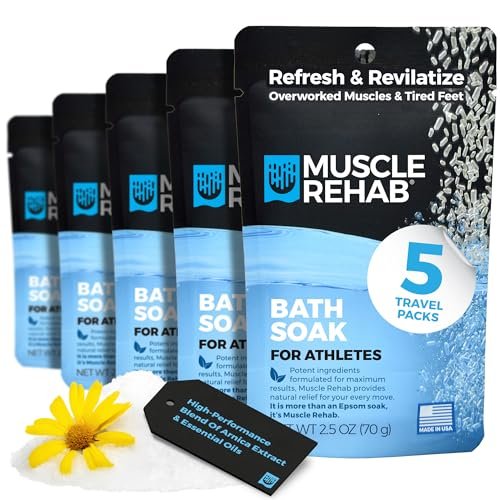 Muscle Rehab Epsom Salt Bath Soak 5 Travel Packets – Arnica & Magnesium for Muscle Pain Relief, Portable Foot Soak for Athletes & Active Recovery Avelisse