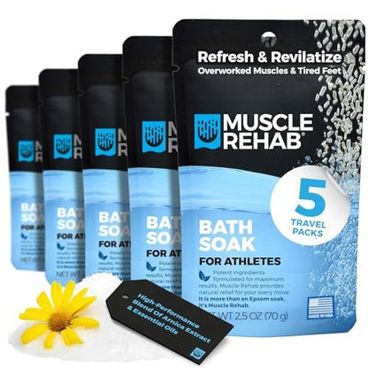 Muscle Rehab Epsom Salt Bath Soak 5 Travel Packets – Arnica & Magnesium for Muscle Pain Relief, Portable Foot Soak for Athletes & Active Recovery Avelisse