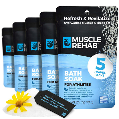 Muscle Rehab Epsom Salt Bath Soak 5 Travel Packets – Arnica & Magnesium for Muscle Pain Relief, Portable Foot Soak for Athletes & Active Recovery Avelisse