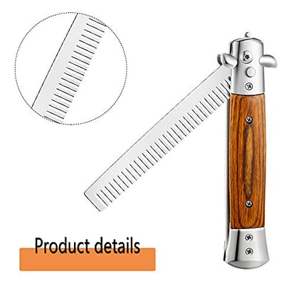 Chengu 2-Piece Wood Grain Switchblade Comb Set - Automatic Push Button & Folding Butterfly Hair Brushes for Men and Women (Black) Avelisse