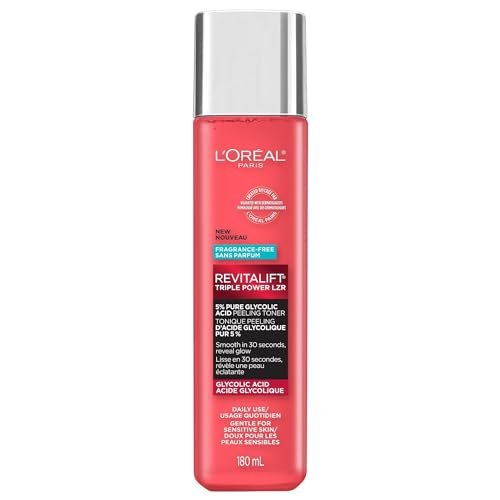 L'Oreal Paris Revitalift 5% Pure Glycolic Acid Peeling Toner with Aloe Vera, Alcohol Free, Fragrance Free, 6 fl oz Avelisse