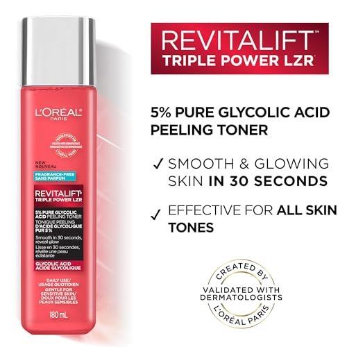 L'Oreal Paris Revitalift 5% Pure Glycolic Acid Peeling Toner with Aloe Vera, Alcohol Free, Fragrance Free, 6 fl oz Avelisse