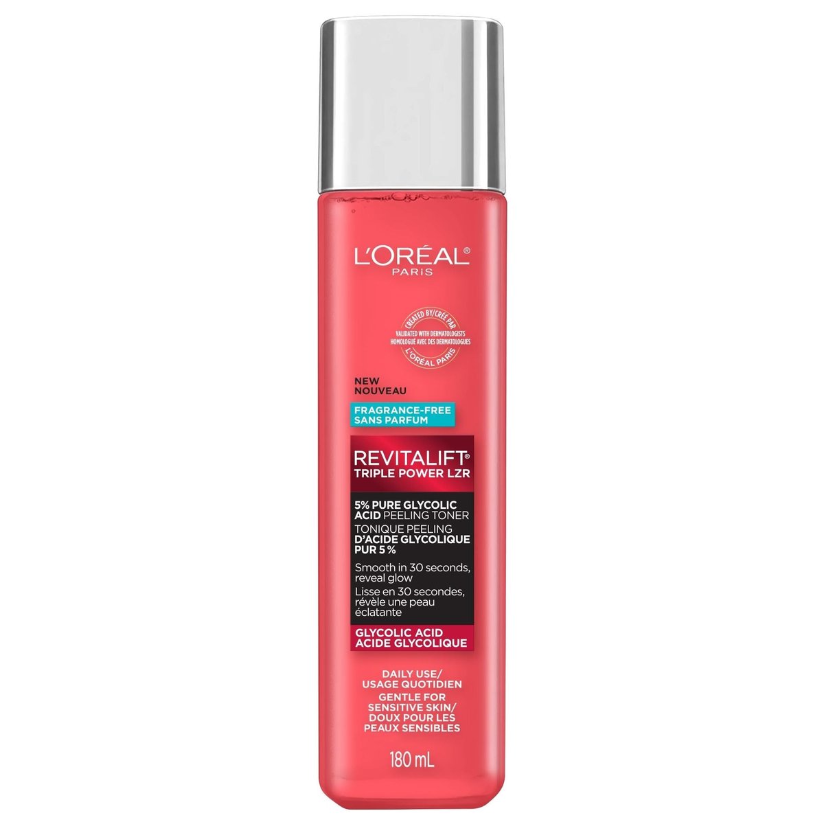 L'Oreal Paris Revitalift 5% Pure Glycolic Acid Peeling Toner with Aloe Vera, Alcohol Free, Fragrance Free, 6 fl oz Avelisse