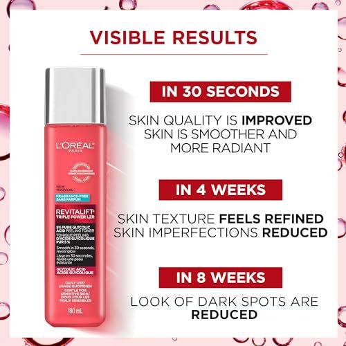 L'Oreal Paris Revitalift 5% Pure Glycolic Acid Peeling Toner with Aloe Vera, Alcohol Free, Fragrance Free, 6 fl oz Avelisse