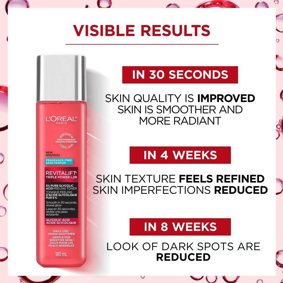 L'Oreal Paris Revitalift 5% Pure Glycolic Acid Peeling Toner with Aloe Vera, Alcohol Free, Fragrance Free, 6 fl oz Avelisse
