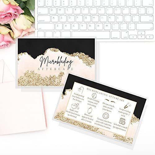 Microblading Aftercare Cards | 50 Pack | 2x3.5 Inches | PMU Pink, Black, and Gold Design by Boutique Marketing LLC - görsel 16