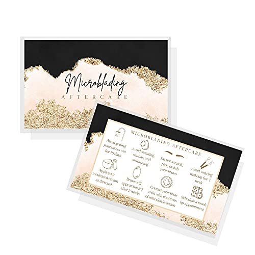 Microblading Aftercare Cards | 50 Pack | 2x3.5 Inches | PMU Pink, Black, and Gold Design by Boutique Marketing LLC - görsel 6