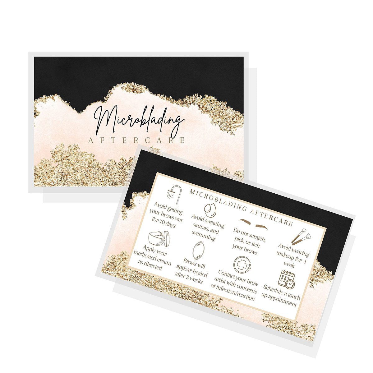 Microblading Aftercare Cards | 50 Pack | 2x3.5 Inches | PMU Pink, Black, and Gold Design by Boutique Marketing LLC - görsel 1