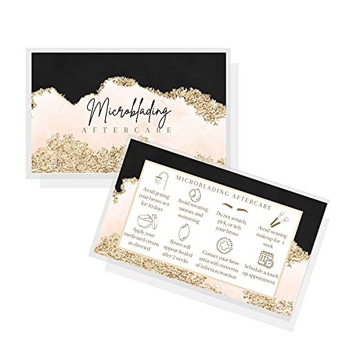 Microblading Aftercare Cards | 50 Pack | 2x3.5 Inches | PMU Pink, Black, and Gold Design by Boutique Marketing LLC - görsel 2