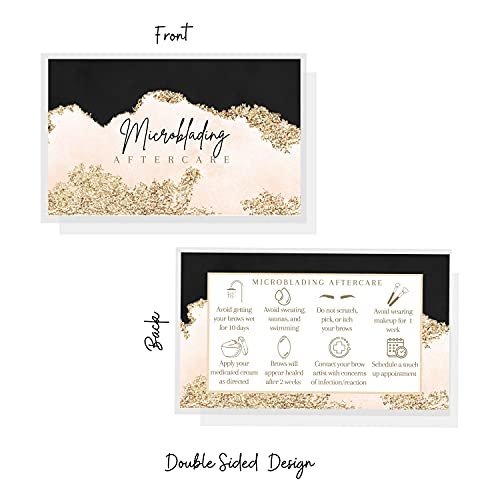 Microblading Aftercare Cards | 50 Pack | 2x3.5 Inches | PMU Pink, Black, and Gold Design by Boutique Marketing LLC - görsel 10