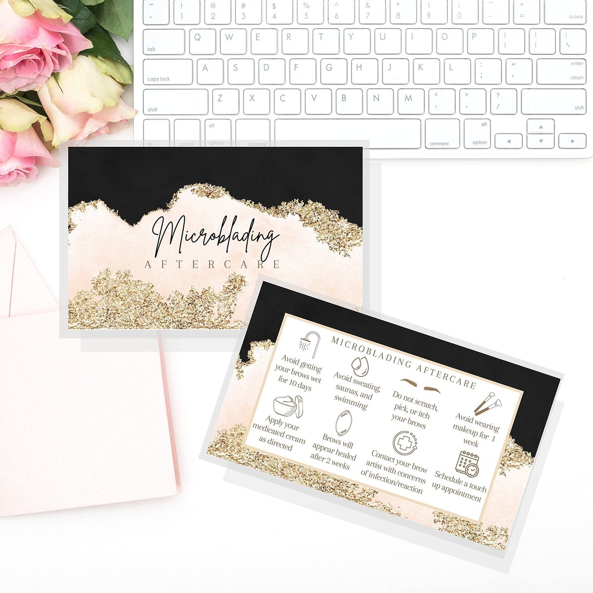 Microblading Aftercare Cards | 50 Pack | 2x3.5 Inches | PMU Pink, Black, and Gold Design by Boutique Marketing LLC - görsel 15