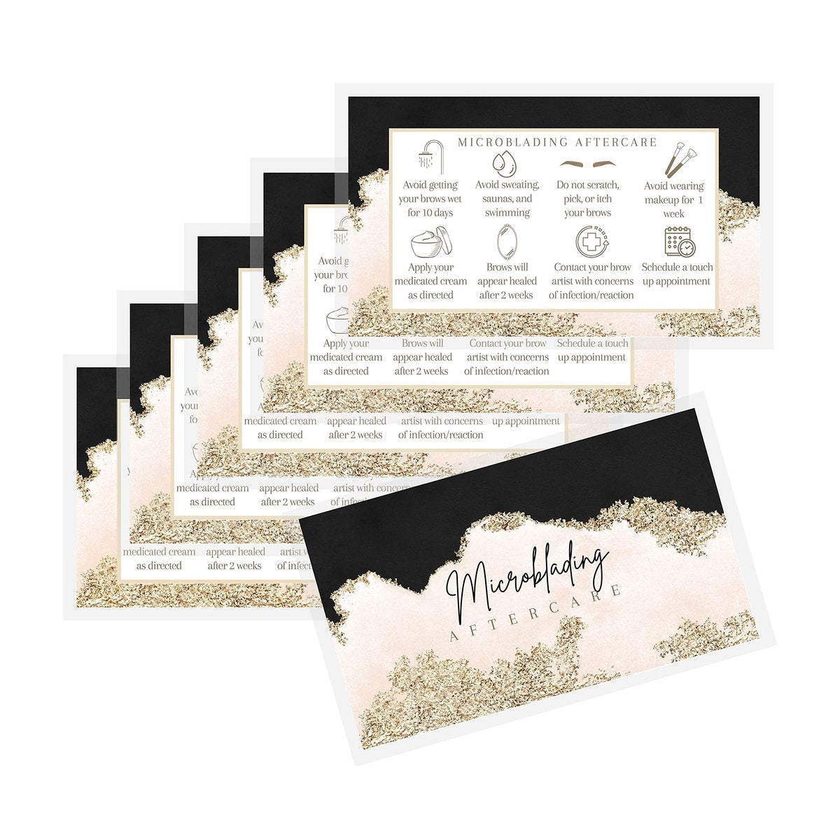 Microblading Aftercare Cards | 50 Pack | 2x3.5 Inches | PMU Pink, Black, and Gold Design by Boutique Marketing LLC - görsel 11
