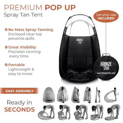 Pop Up Spray Tan Tent for Professionals - Waterproof Booth with Portable Carrying Case for Spray Tan Salons - Self Tanning Black by Bronze Tan Avelisse