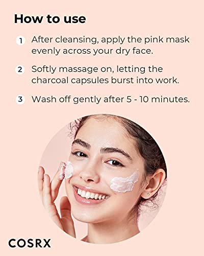 COSRX Pink Pore Clarifying Charcoal Mask - 3.8 fl. oz / 110g - Blackhead & Pore Care, Color Changing Clay Mask for Acne Control, Korean Skincare Avelisse